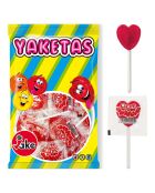 Bolsa de 100 piruletas con forma de corazón rojo