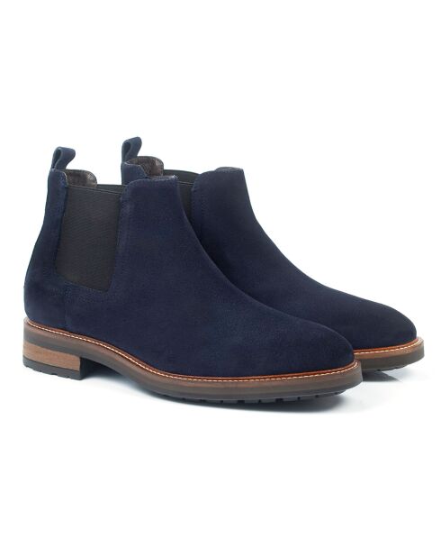 Boots en Velours de Cuir Setizo bleu marine