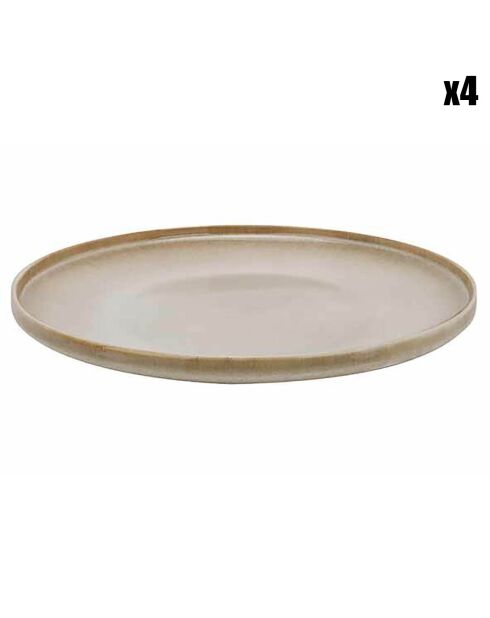 4 Assiettes plates en Grès Conico sable - D.27 cm