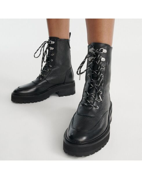 Bottines hautes en Cuir style rangers noires