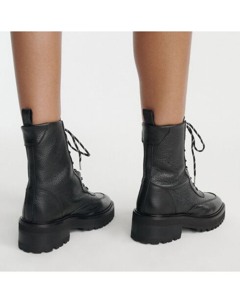 Bottines hautes en Cuir style rangers noires