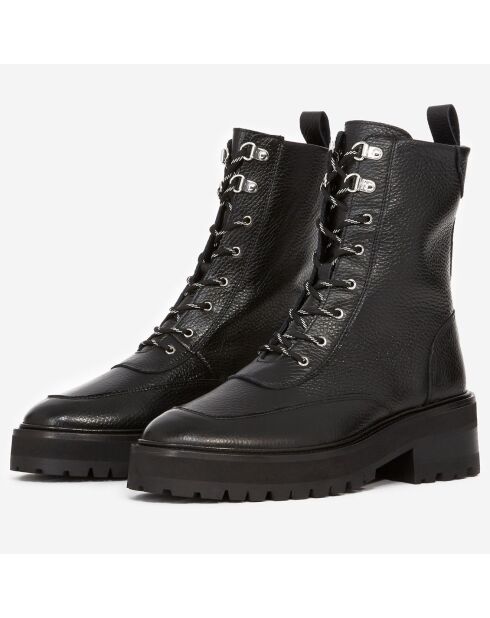 Bottines hautes en Cuir style rangers noires