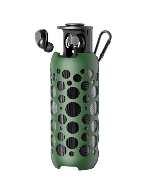 Enceinte Bluetooth 2-en-1 TWS 15W lumineuse avec écouteurs sans fils Edition Mix360 kaki  - 14x14x6 cm