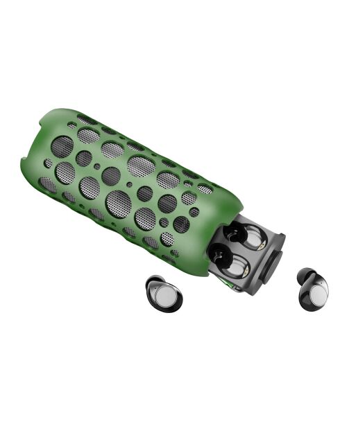 Enceinte Bluetooth 2-en-1 TWS 15W lumineuse avec écouteurs sans fils Edition Mix360 kaki  - 14x14x6 cm