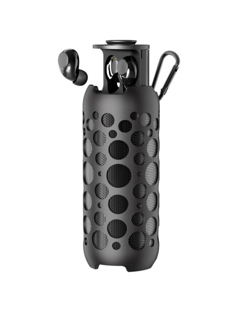 Enceinte Bluetooth 2-en-1 TWS 15W lumineuse avec écouteurs sans fils Edition Mix360 noire - 14x14x6 cm