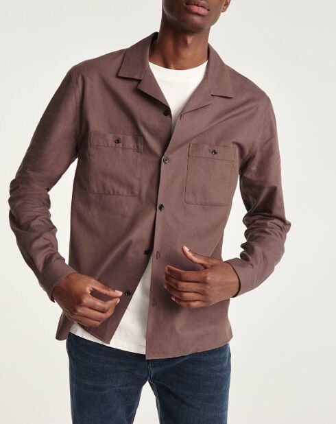 Camicia fluente marrone con colletto hawaiano