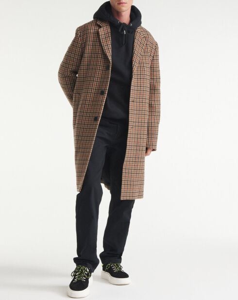 Manteau en Laine mélangée à carreaux droit beige/camel