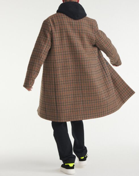Manteau en Laine mélangée à carreaux droit beige/camel