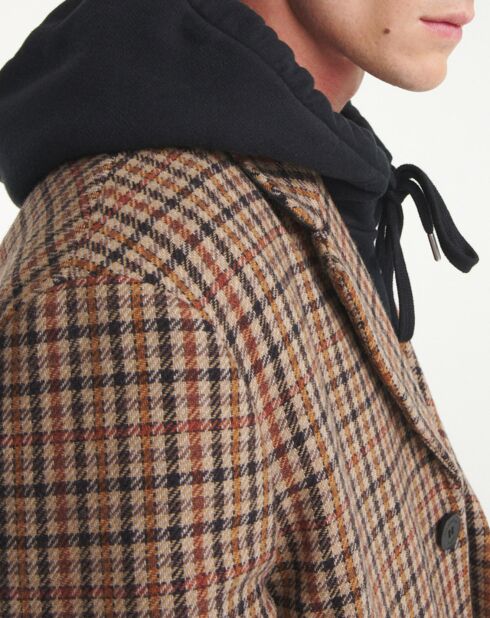 Manteau en Laine mélangée à carreaux droit beige/camel
