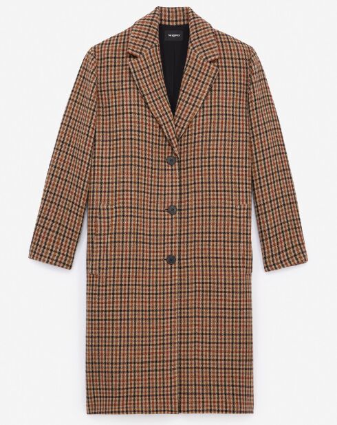 Manteau en Laine mélangée à carreaux droit beige/camel