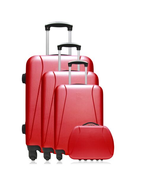 3 Lanzarote-C 75/65/55/30 cm schlichte Allradkoffer mit rotem Waschtisch
