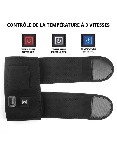 Genouillère thermothérapeutique chauffante noire - 28x22x0.5 cm