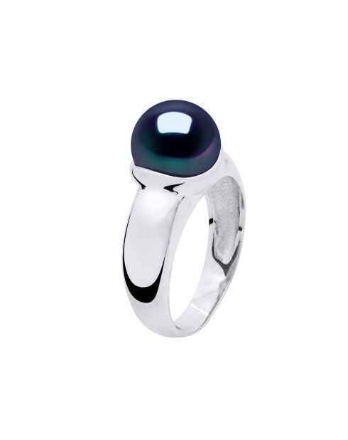 Brazalete de plata y perlas cultivadas de agua dulce auténticas con botón negro de Tahití