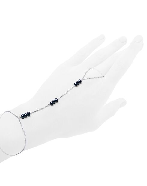 Zilveren ringarmband en echte zwarte ronde gekruiste zoetwaterparels uit Tahiti