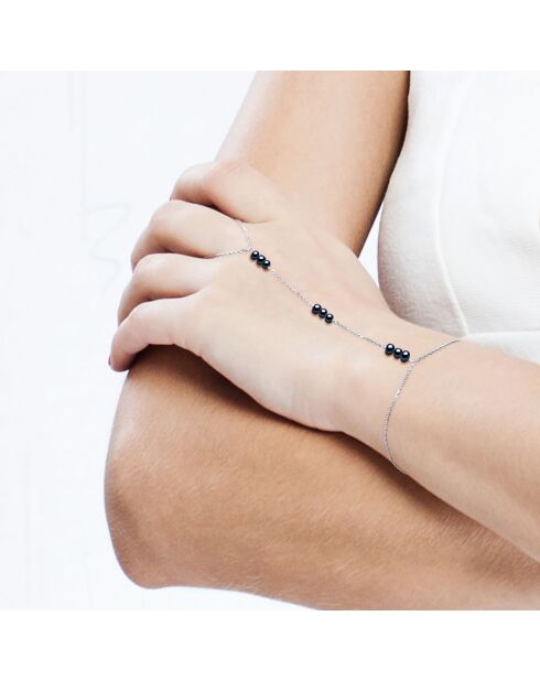 Zilveren ringarmband en echte zwarte ronde gekruiste zoetwaterparels uit Tahiti