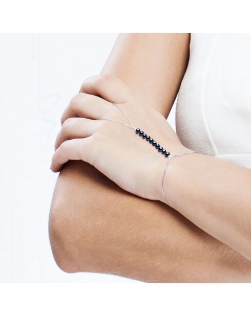 Zilveren ringarmband en echte zwarte ronde gekruiste zoetwaterparels uit Tahiti