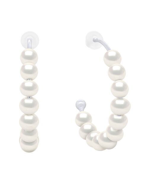 Boucles d'oreilles Argent Rhodié & Perles de Culture d'Eau Douce Rondes blanc naturel