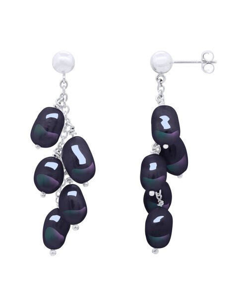 Zilveren oorbellen en echte gekweekte zoetwaterparels barok zwart Tahiti