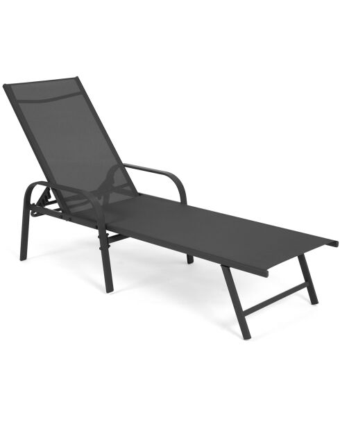 2 Transats textilene  gris - 185x58x50 cm