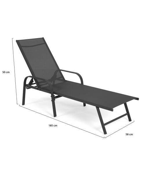 2 Transats textilene  gris - 185x58x50 cm
