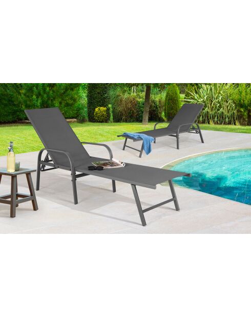 2 Transats textilene  gris - 185x58x50 cm