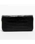 Eni Croco zwarte leren portemonnee - 19,5x10,5 cm