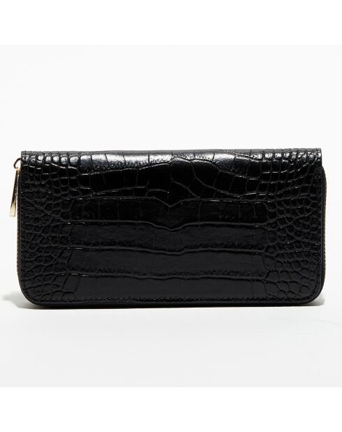 Eni Croco zwarte leren portemonnee - 19,5x10,5 cm
