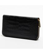 Eni Croco zwarte leren portemonnee - 19,5x10,5 cm