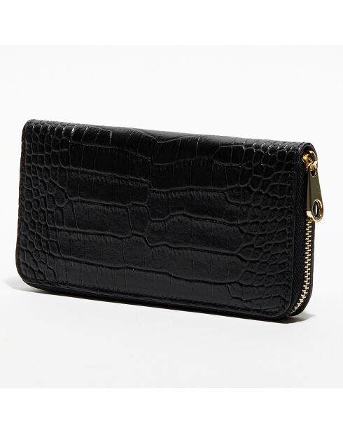 Eni Croco zwarte leren portemonnee - 19,5x10,5 cm