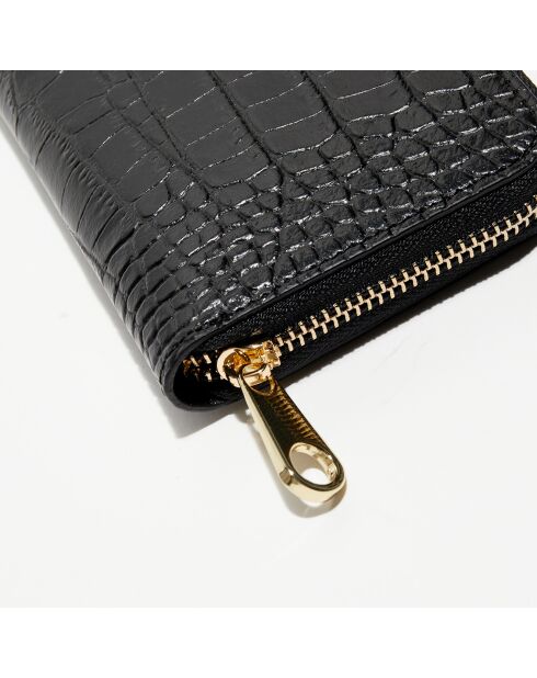 Eni Croco zwarte leren portemonnee - 19,5x10,5 cm