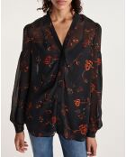 Chemise manches longues col V en all over lumieres noire