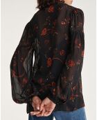 Chemise manches longues col V en all over lumieres noire
