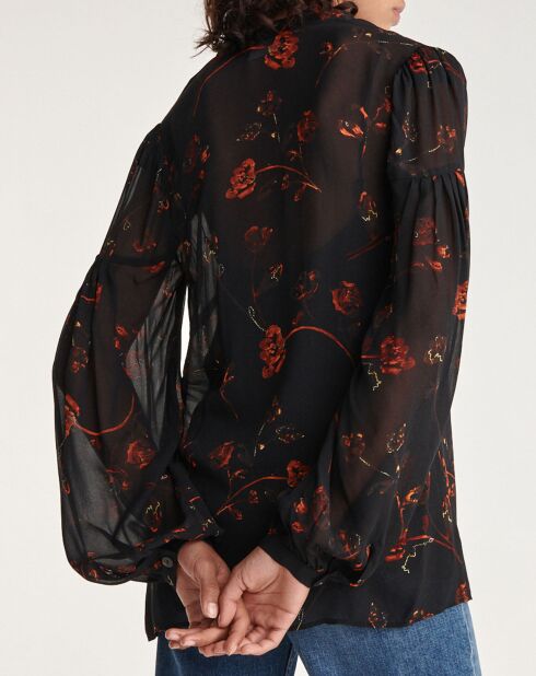 Chemise manches longues col V en all over lumieres noire