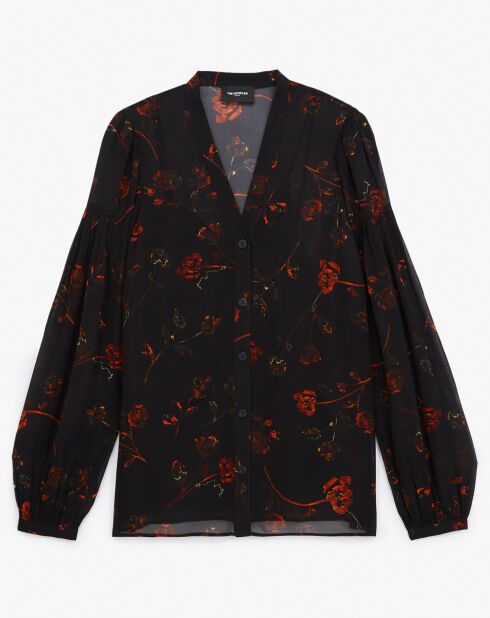 Chemise manches longues col V en all over lumieres noire