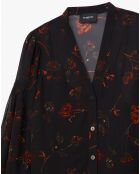 Chemise manches longues col V en all over lumieres noire