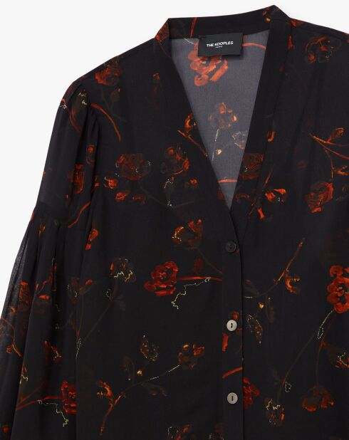 Chemise manches longues col V en all over lumieres noire