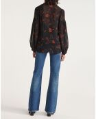 Chemise manches longues col V en all over lumieres noire