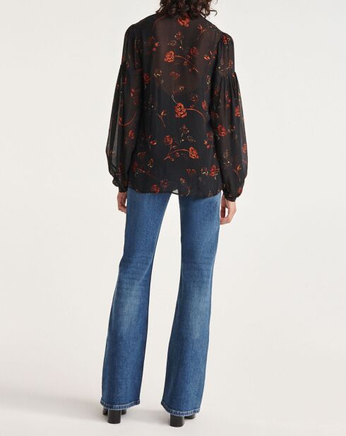 Chemise manches longues col V en all over lumieres noire