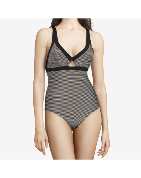 Maillot de bain 1 Pièce Vibrant à rayures noir/gris
