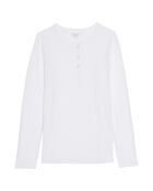 T-Shirt fin en Coton Henley col boutonné blanc