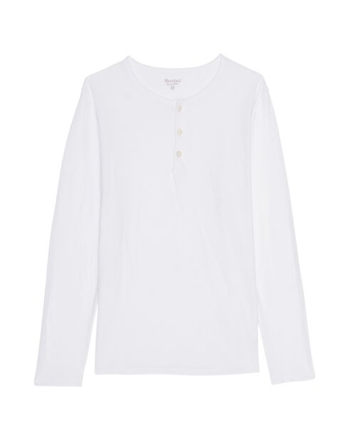 T-Shirt fin en Coton Henley col boutonné blanc