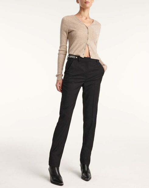 Pantalon 100% Laine slim avec chaine noir