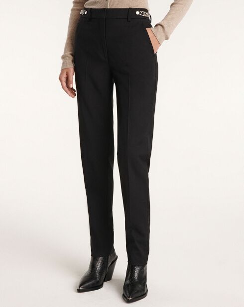Pantalon 100% Laine slim avec chaine noir