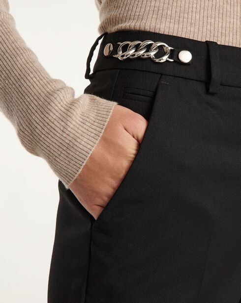 Pantalon 100% Laine slim avec chaine noir