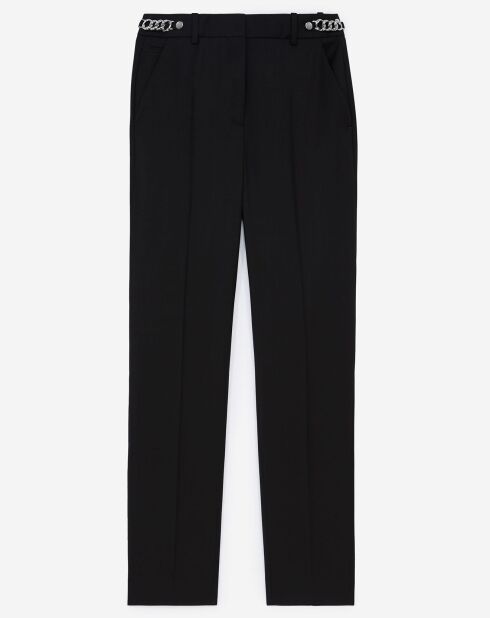 Pantalon 100% Laine slim avec chaine noir