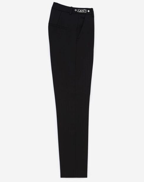 Pantalon 100% Laine slim avec chaine noir