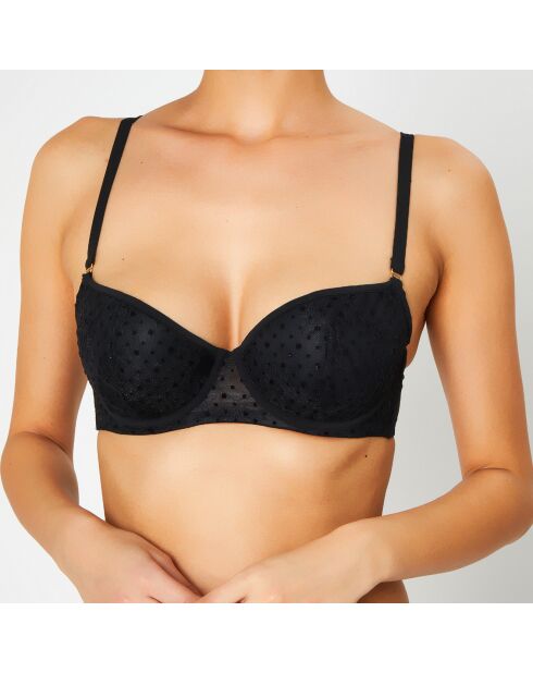 Soutien-gorge Push-Up en Soie mélangée Flock noir