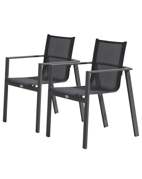 2 Fauteuils de jardin alu-miami-ft empilables gris anthracite - 58x58x84 cm