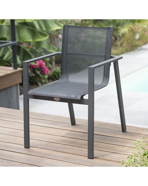 2 Fauteuils de jardin alu-miami-ft empilables gris anthracite - 58x58x84 cm