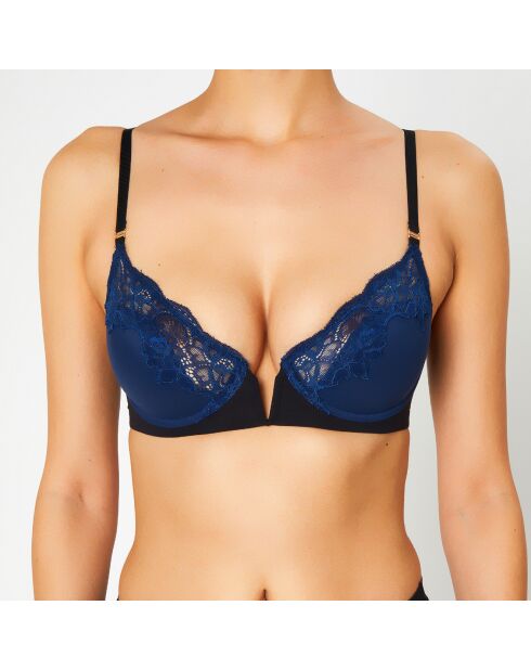 Soutien-gorge Push-Up en Soie mélangée Fleur de Nuit bleu marine/noir